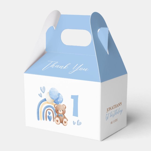 Caja Para Regalos Nuestro pequeño oso cumpleaños con globo arcoiris (Front Side)