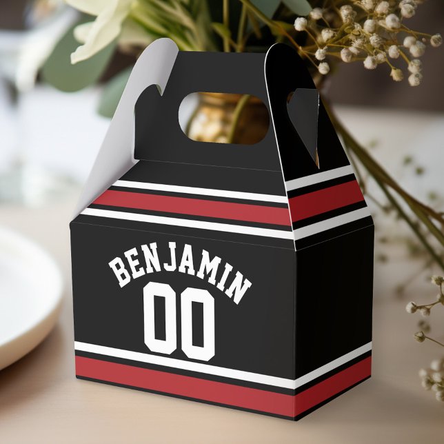 Caja Para Regalos Número de nombre personalizado de Black and Red Sp (Personalized favor box - birthday party)