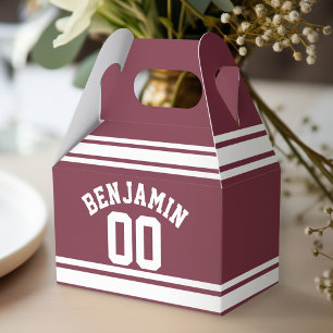 Caja Para Regalos Número de nombre personalizado de franjas maroon 