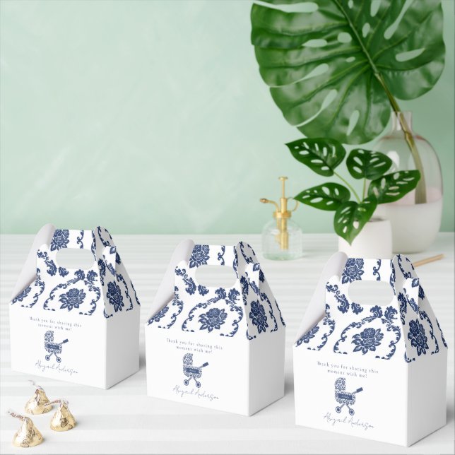 Caja Para Regalos Oh Baby Navy Damask Pram Baby Shower (Múltiple)