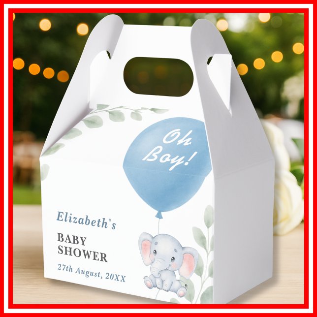 Caja Para Regalos Oh Boy Elephant Balloon Eucalyptus Baby Shower (Subido por el creador)
