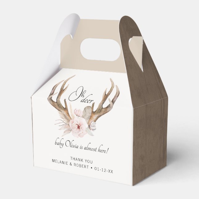 Caja Para Regalos Oh Deer Baby Shower Favor Box - Woodland Floral An (Front Side)