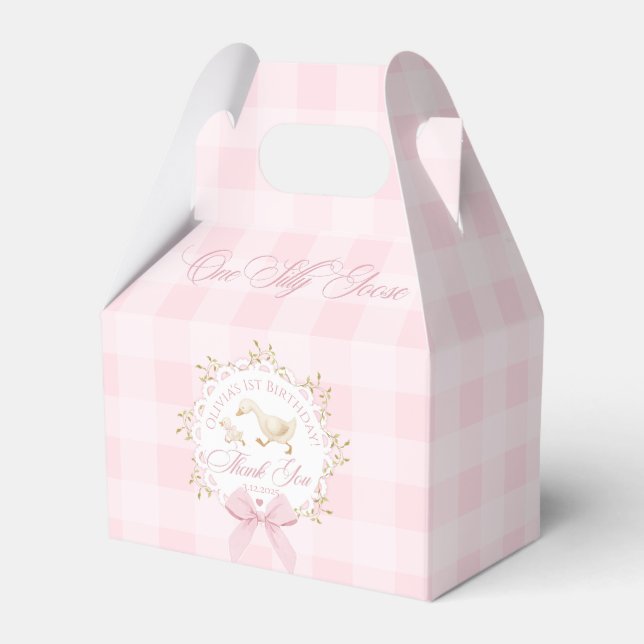 Caja Para Regalos One Silly Goose Pink Gingham 1st Birthday (Front Side)