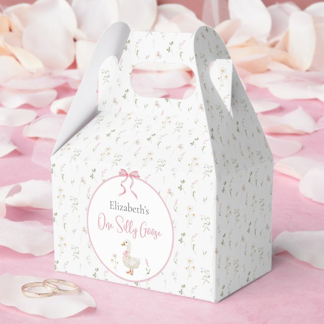 Caja Para Regalos One Silly Goose Wildflower Pink Bow 1st Birthday (Boda)