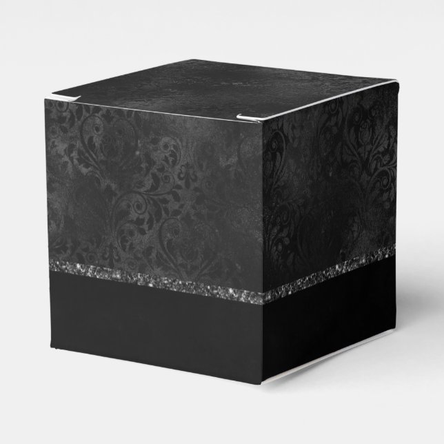 Caja Para Regalos Onyx Romance | Damasco negro satinado (Costado Anverso)