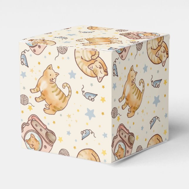 Caja Para Regalos Orange Cat in a Backpack, Stars, and Yarn (Costado Anverso)