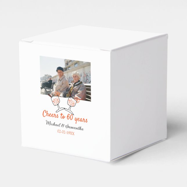 Caja Para Regalos Orange cheers to 60 years anniversary wedding  (Costado Anverso)