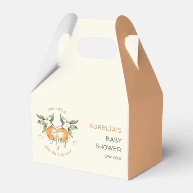 Caja Para Regalos Orange Citrus Two Little Cuties Twin Baby Shower (Front Side)