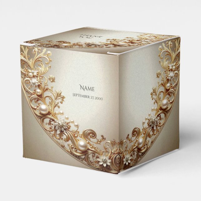 Caja Para Regalos Ornate Gold Flourish Favor Box (Costado Anverso)
