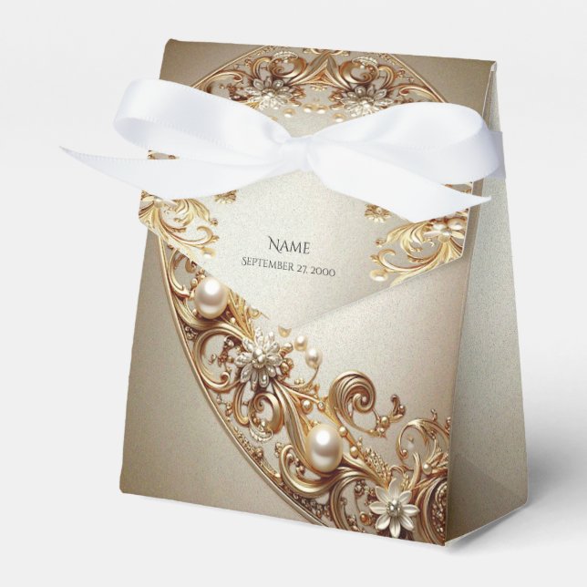 Caja Para Regalos Ornate Gold Flourish Favor Box (Front Side)