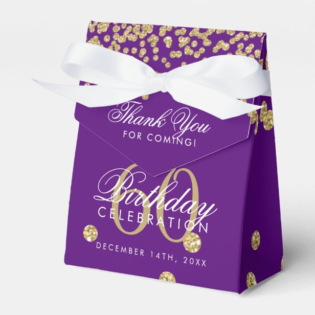 Caja Para Regalos Oro 60 cumpleaños Gracias Confetti Purple (Front Side)