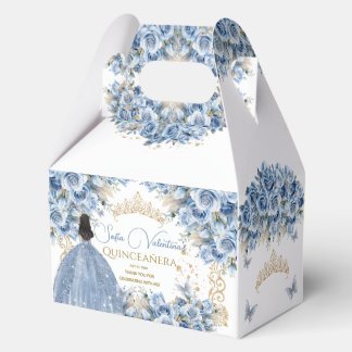 Caja Para Regalos Oro Azul Bebé Quinceañera Princesa Mariposa