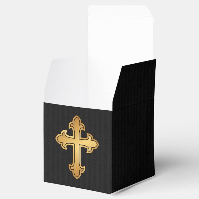 Caja Para Regalos Oro de la Cruz Cristiana en Negro (Abierto)