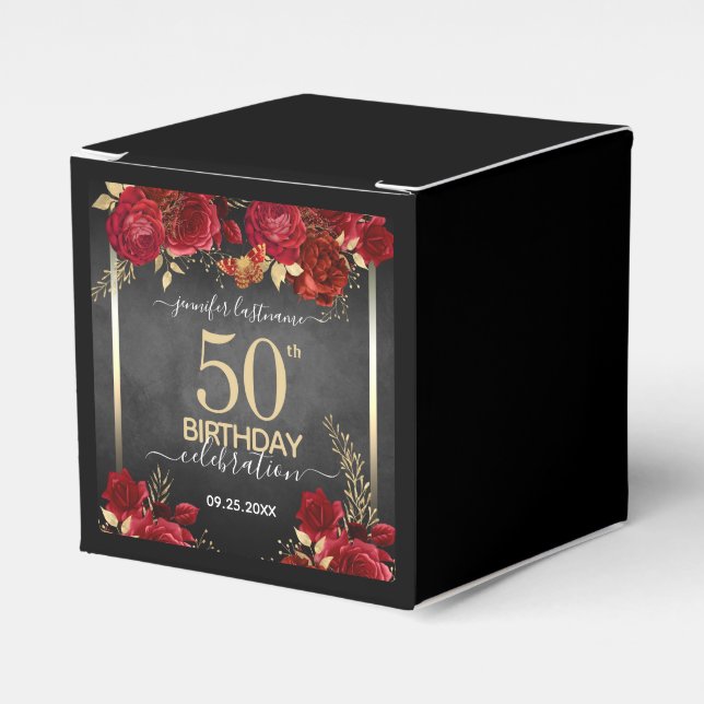 Caja Para Regalos Oro de los rosas 50 cumpleaños (Costado Anverso)
