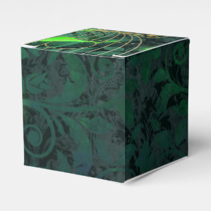 Caja Para Regalos Oro deslumbrante y fantasía de aves verdes