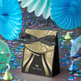 Caja Para Regalos Oro Negro Damask Líneas Dinámicas Atractivas 2