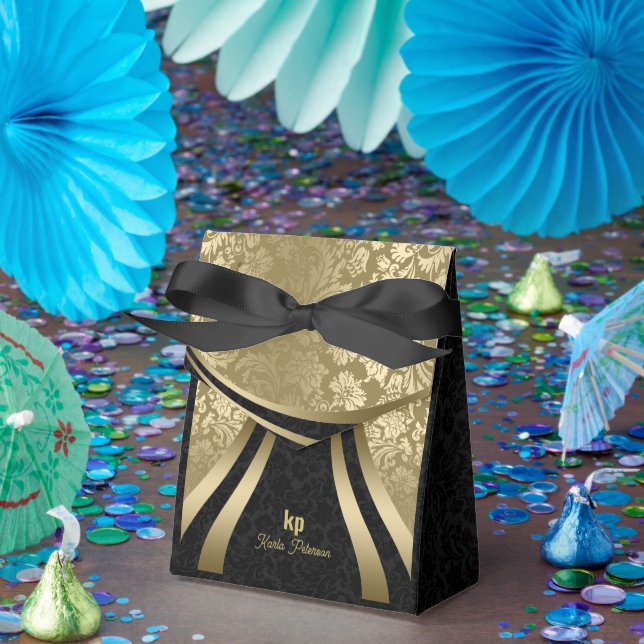 Caja Para Regalos Oro Negro Damask Líneas Dinámicas Atractivas 2 (Fiesta)