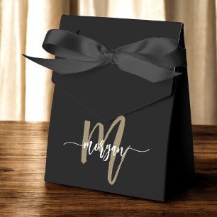 Caja Para Regalos Oro Negro Monograma Moderno Elegante