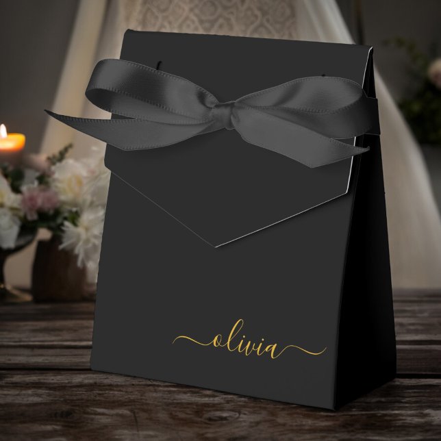 Caja Para Regalos Oro Negro Nombre Monograma Moderno Script Femenino (Subido por el creador)