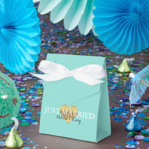 Caja Para Regalos Oro Novia Y Azul Verde azulado Sólo Fiesta Casado