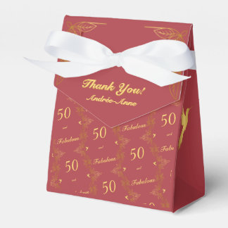 Caja Para Regalos Oro Rojo Moderno 50 Fabuloso Cumpleaños Gracias Fa
