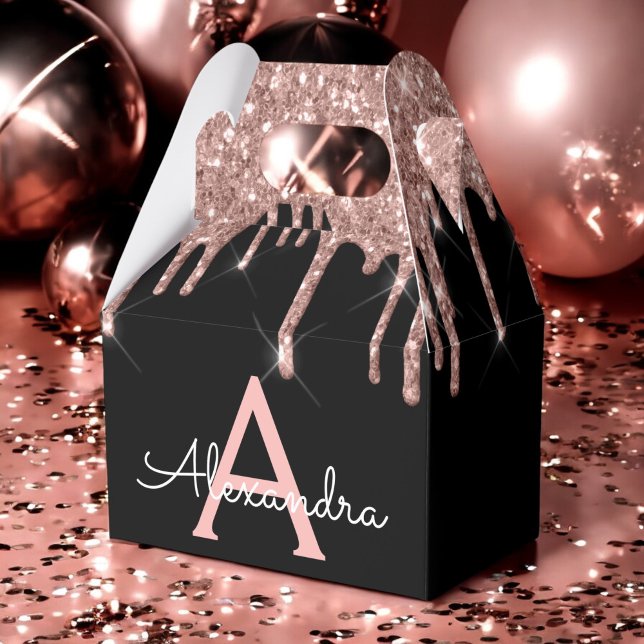 Caja Para Regalos Oro Rosa - Monograma de Purpurina negro rosa Rubor (Subido por el creador)