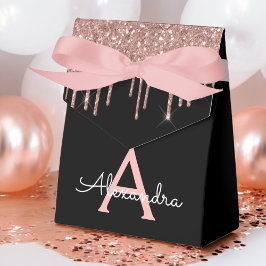 Caja Para Regalos Oro Rosa - Nombre de monograma del Purpurina negro