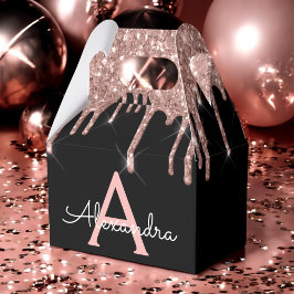 Caja Para Regalos Oro Rosa - Rosa y Negro Glitter Monograma