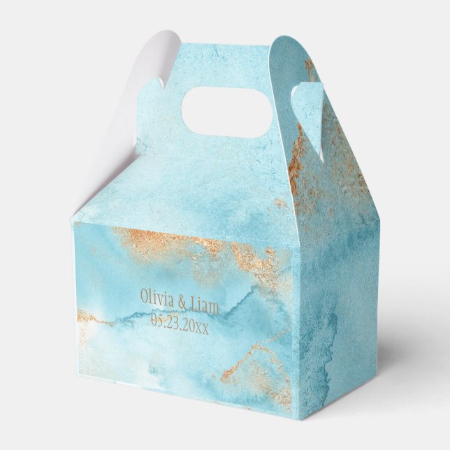 Caja Para Regalos Oro Turquesa Abstracto Nombre Boda moderno (Front Side)