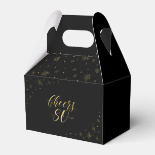 Caja Para Regalos Oro y Negro   Feliz Cumpleaños 80 años