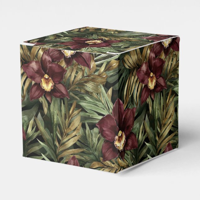Caja Para Regalos Orquídea Orquídea Rojo Borgoña Tropical (Costado Anverso)