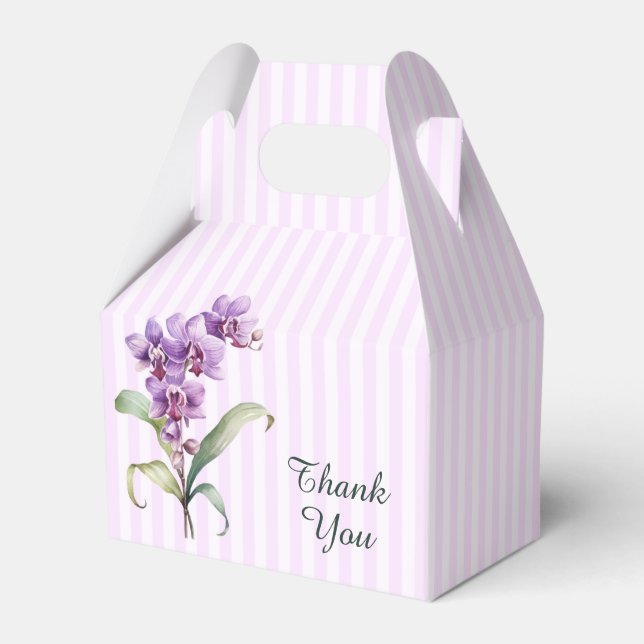 Caja Para Regalos Orquídea Púrpura Moderna Tiras Floral 60 cumpleaño (Front Side)