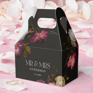 Caja Para Regalos Oscuro Burgundy Floral Malhumorado Negro Elegante