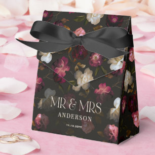 Caja Para Regalos Oscuro Burgundy Floral Malhumorado Negro Elegante