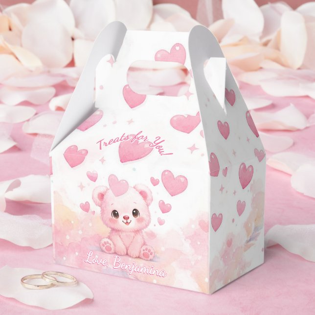 Caja Para Regalos Ositos Bebés Cumpleaños Rosa Pastel Adorable (Boda)