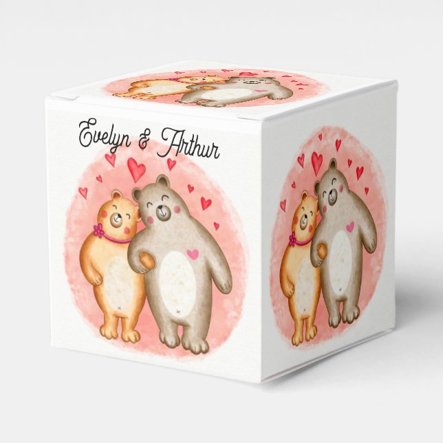 Caja Para Regalos Ositos de Amor Adorables Cubo (Costado Anverso)