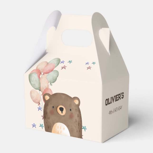Caja Para Regalos oso acuarela con globos cumpleaños Party Box (Front Side)