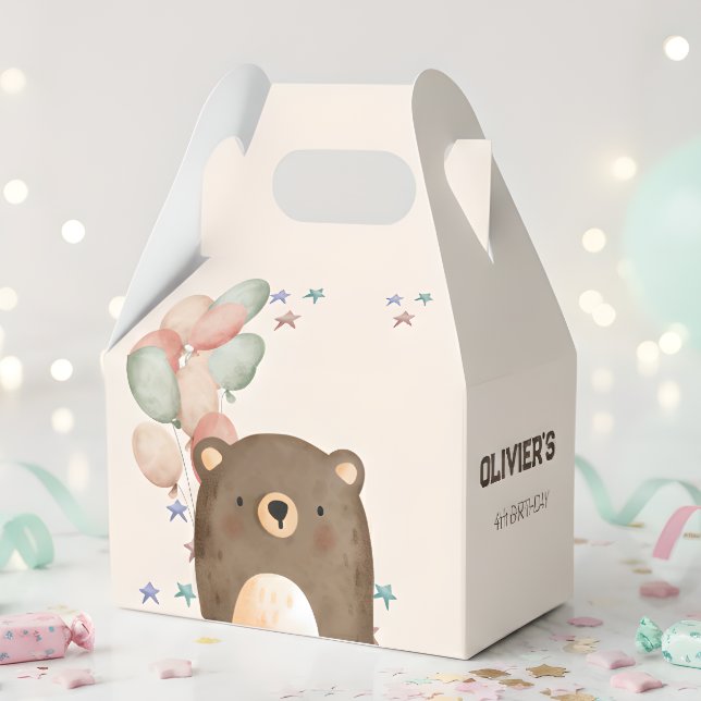 Caja Para Regalos oso acuarela con globos cumpleaños Party Box (Subido por el creador)