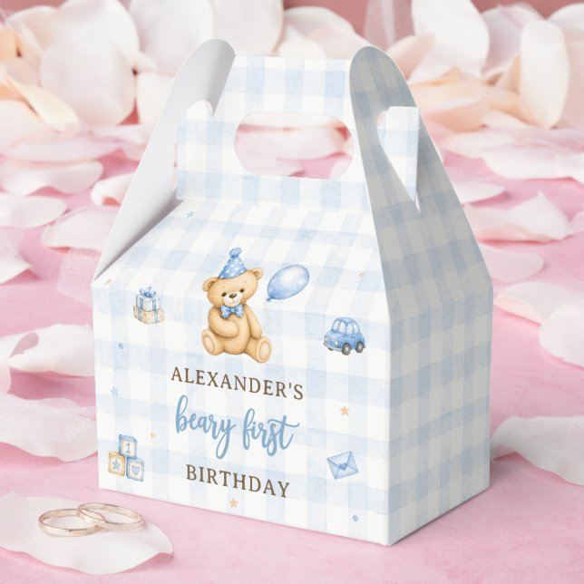 Caja Para Regalos Oso cumpleaños 1º cumpleaños azul globo (Boda)
