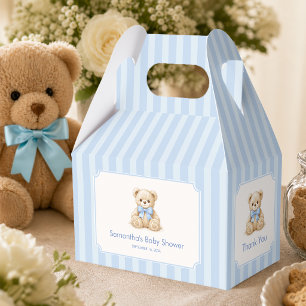 Caja Para Regalos Oso de Felpa Rayas Azules para Baby Shower de Niño