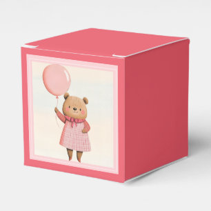 Caja Para Regalos Oso de globo rosado con conjunto revestido