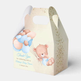 Caja Para Regalos Oso de peluche con globos marrones y azules