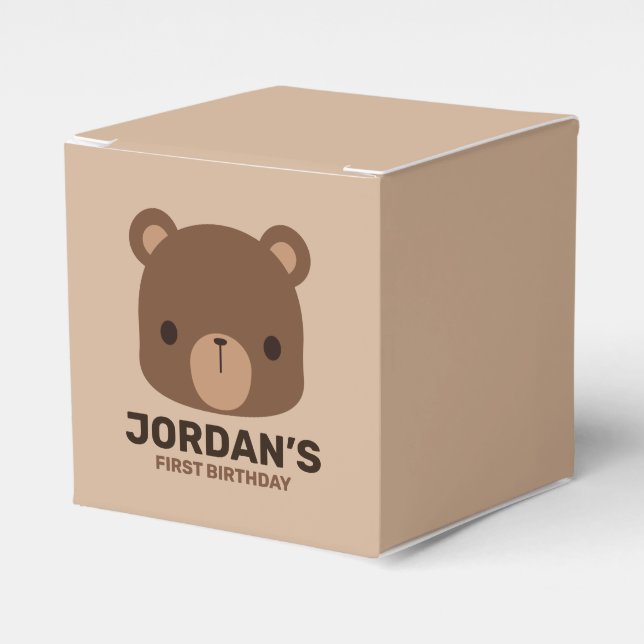 Caja Para Regalos Oso marrón lindo con nombre personalizado (Costado Anverso)