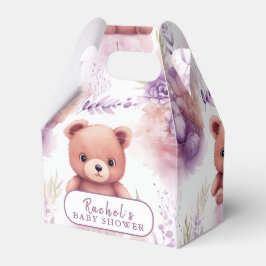 Caja Para Regalos Oso morado de peluche y flores - Baby Shower