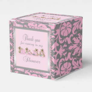 Caja Para Regalos Osos de peluche rosados y de plata del damasco el