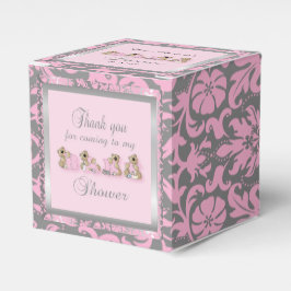 Caja Para Regalos Osos Teddy de Damasco rosa y plata | BABY SHOWER