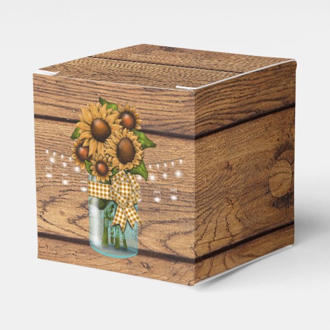 Caja Para Regalos País Rústico Mason Jar con girasol (Costado Anverso)