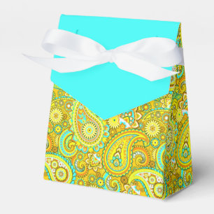Caja Para Regalos Paisley amarillo turquesa