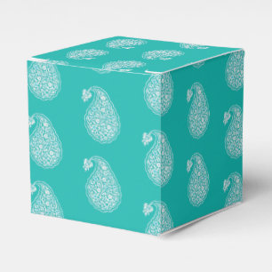 Caja Para Regalos Paisley de tejas persas - blanco sobre turquesa