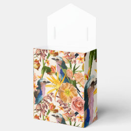Caja Para Regalos Pájaro, flores primaverales naranjas, ilustracion